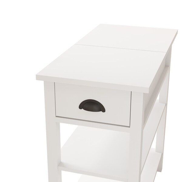 Narrow Sided End Table with Drawers and Flip Top