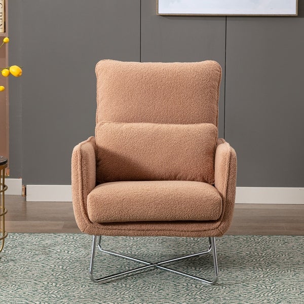 Modern Comfy Leisure Accent Chair， Teddy Short Plush Particle Velvet Armchair with Lumbar Pillow for Living Room