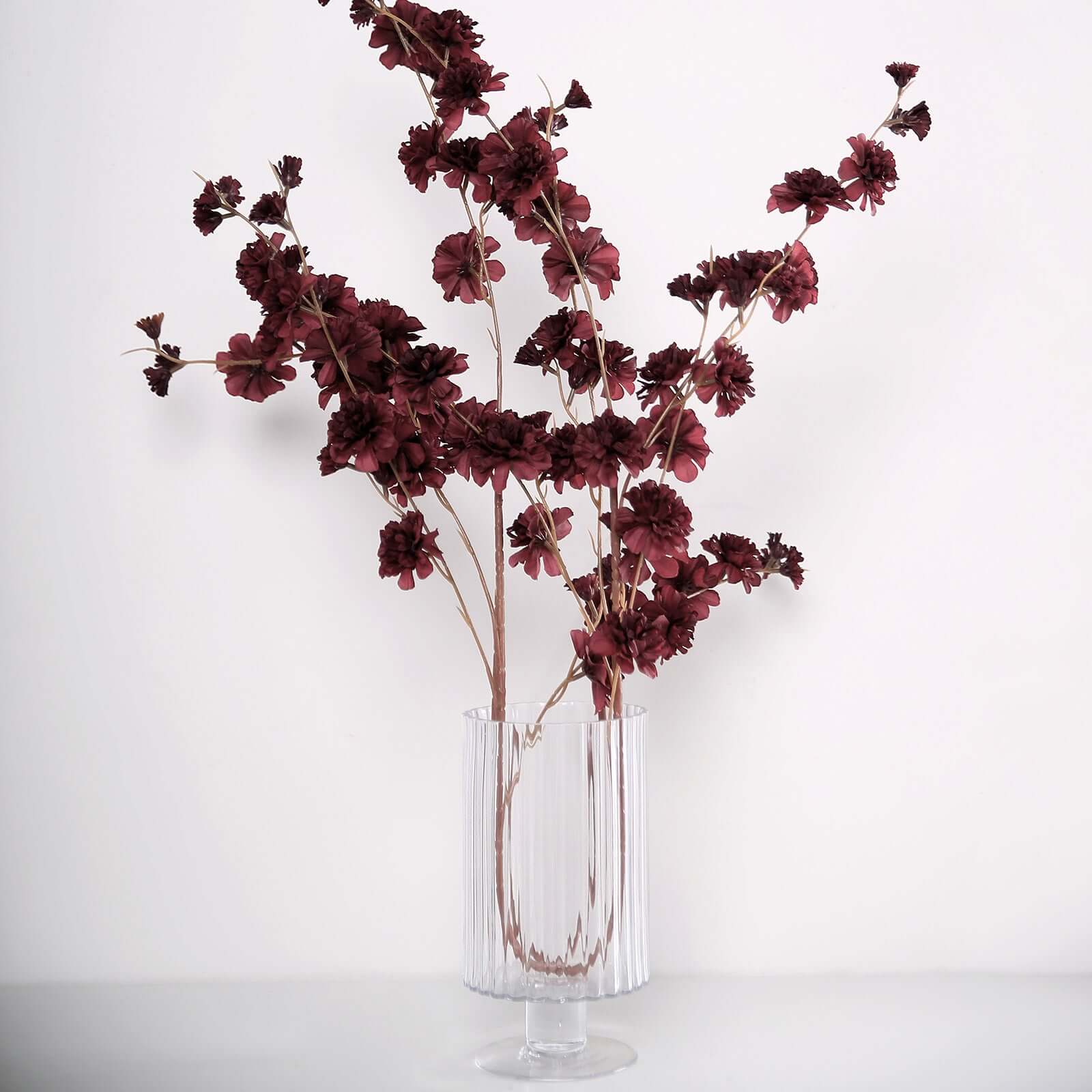 2 Branches Burgundy Artificial Silk Carnation Flower Stems 42