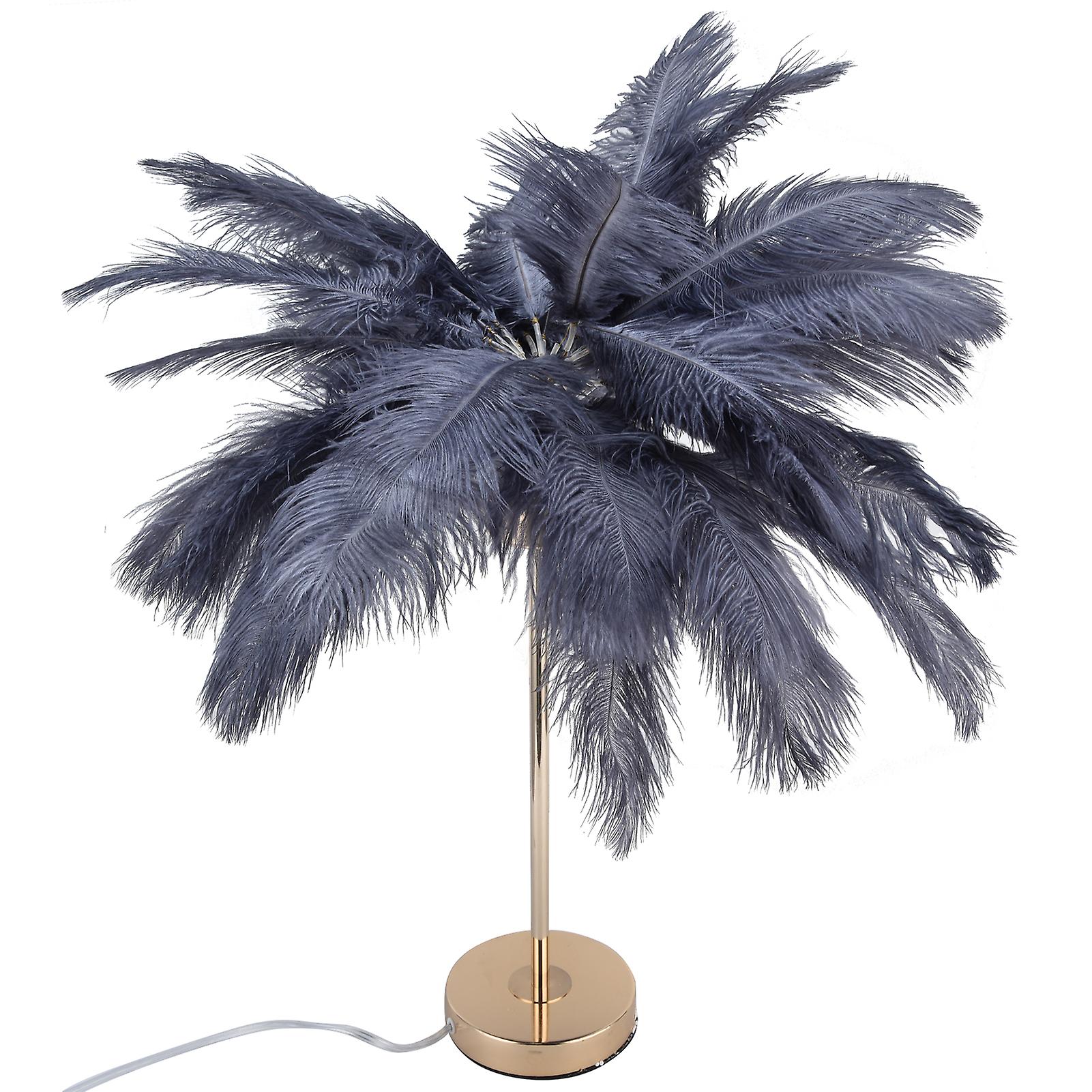 G4 Ostrich Feather Table Lamp Night Light Bedside Light Decoration Lamp For Bedroom Wedding Roomgray Uk Plug 230v