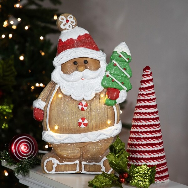 Lighted Gingerbread Santa with Frosted Tree Christmas Figure