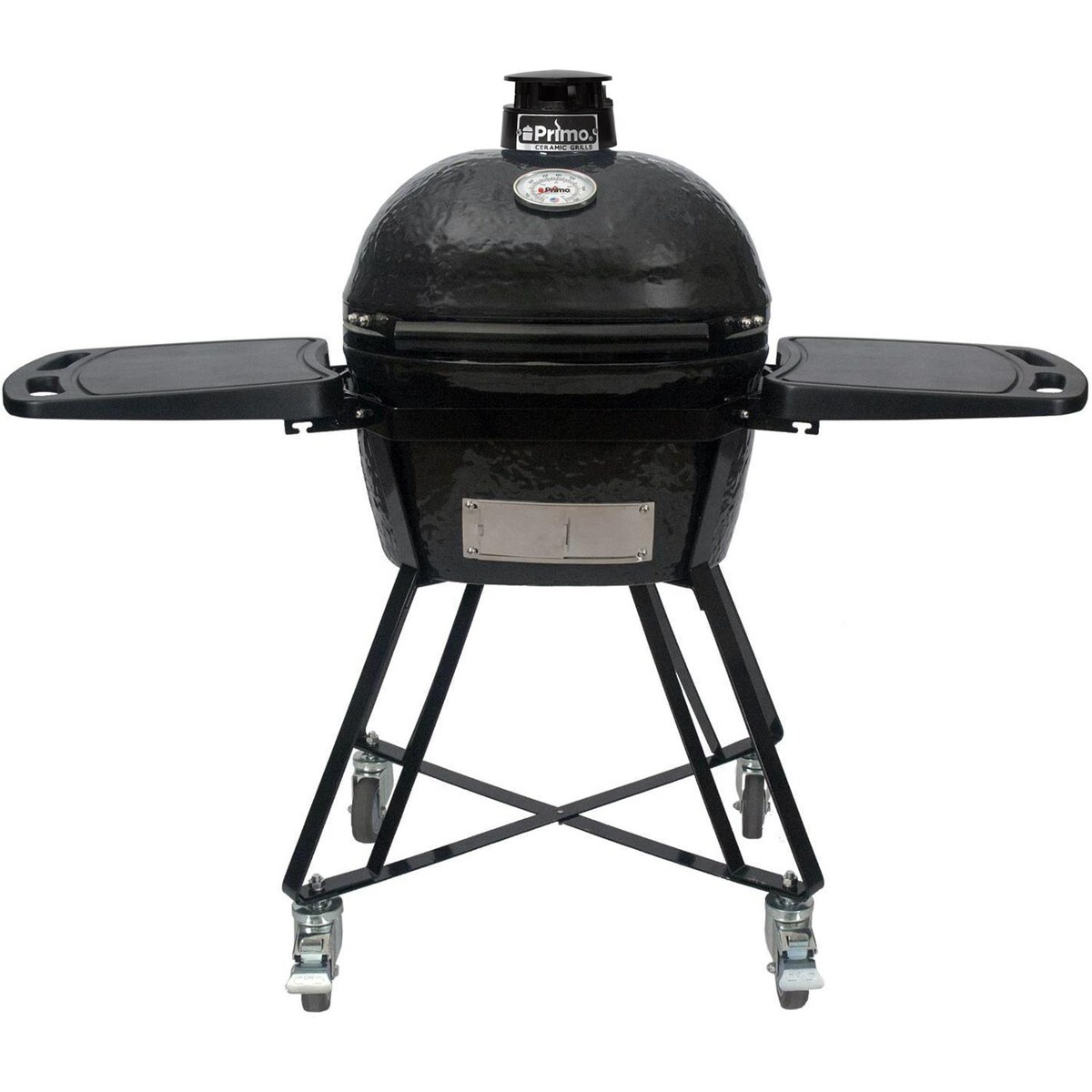 Primo All-In-One Oval Junior 200 Ceramic Kamado Grill With Cradle， Side Shelves And Stainless Steel Grates