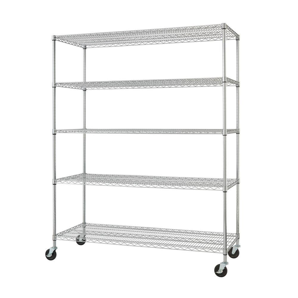 TRINITY EcoStorage Chrome 5-Tier Rolling Heavy Duty Steel Wire Shelving Unit (60 in. W x 77 in. H x 24 in. D) TBTZ-0904