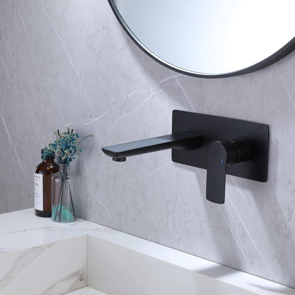 BWE Single-Handle Wall Mount Bathroom Faucet With Deck Plate in Matte Black A-93014-B