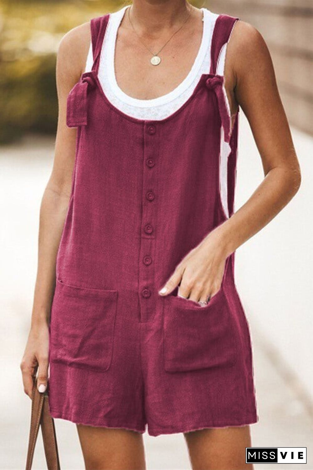 Fashion Solid Color Button Loose Jumpsuit