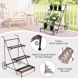 ANGELES HOME 33.5 in. H 3-Tier Metal Plant Stand with Wheels and Handle for Balcony 8CK10TA019