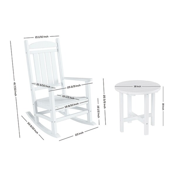 Polytrends Laguna Hdpe All Weather Outdoor Patio Rocking Chairs With Side Table (3Piece Set)