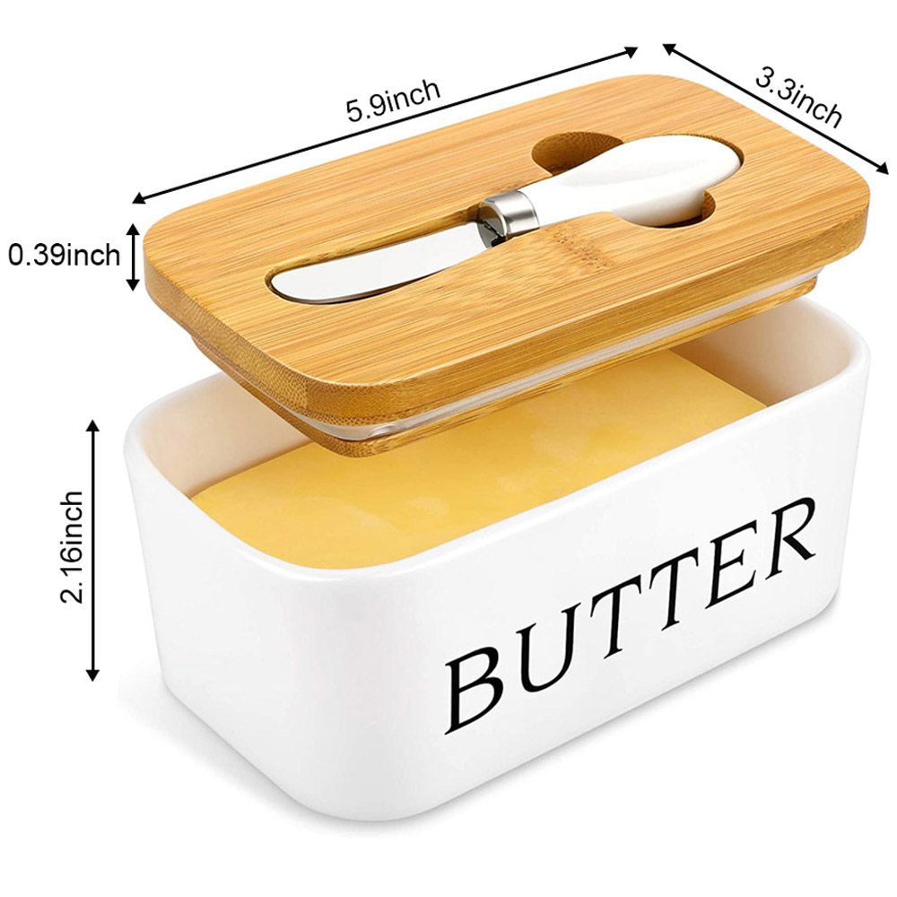 HKEEY Butter Dish， Ceramic Butter Dish with lid and Stainless Steel Butter Knife Spreader， Butter Keeper Double Silicone Seals， Easy Clean， Butter Dishes with Covers