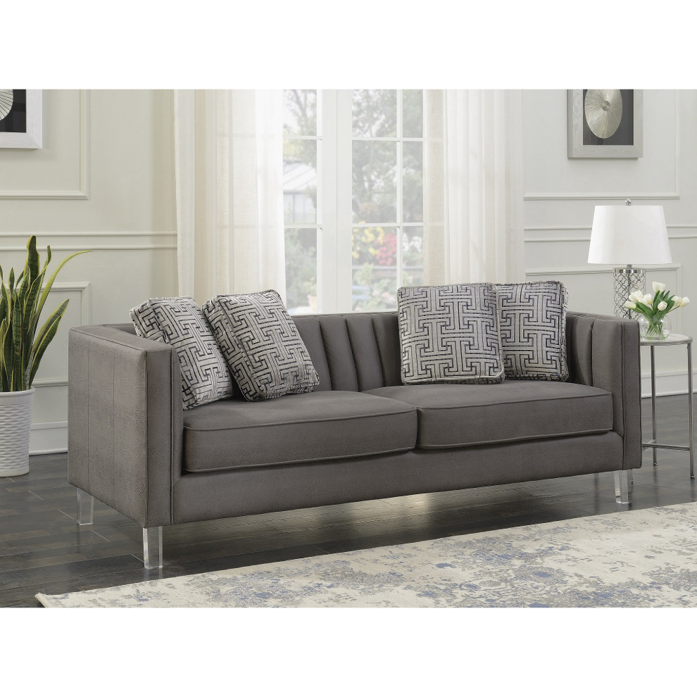 Contemporary Sofa  Acrylic Legs  ampAnimal Skin Patterned Polyester Seat  Gray   Contemporary   Sofas   by Decorn  Houzz