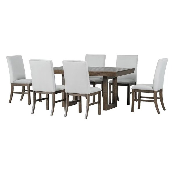 Extendable Dining Table Set，with Butterfly Leaf and6 Upholstered chair