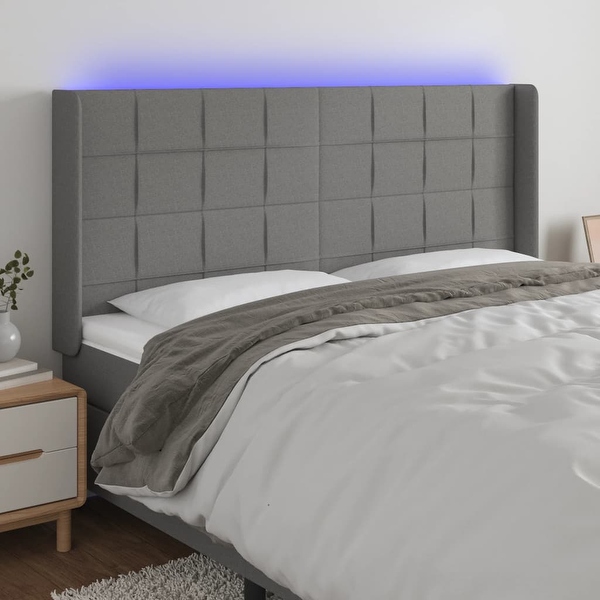 vidaXL LED Headboard Fabric Bedroom Furniture Dark Gray/Light Gray Multi Sizes - - 37455504