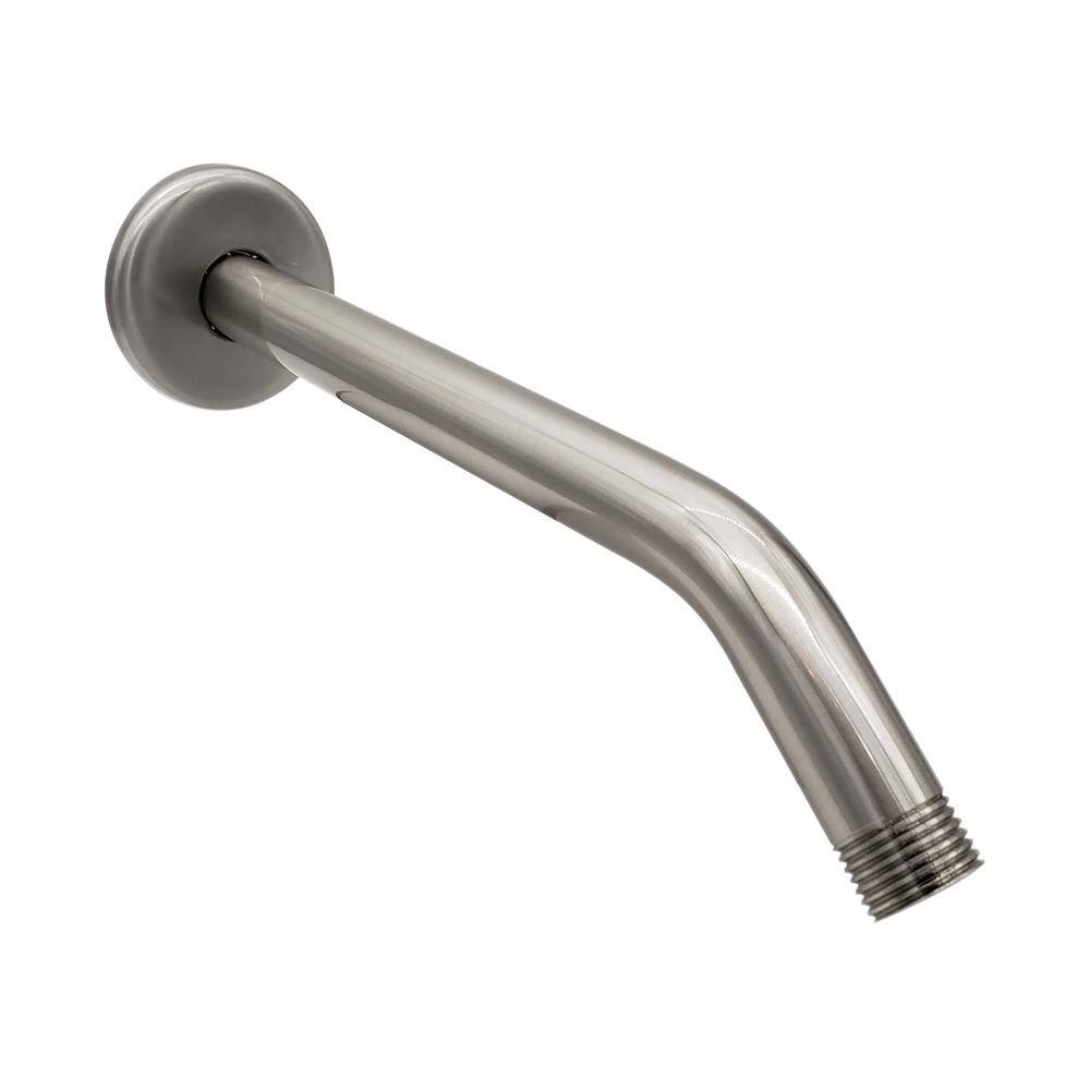 Westbrass 12 in. IPS x 10 in. Round Wall Mount Shower Arm with Sure Grip Flange Satin Nickel D302-1-07