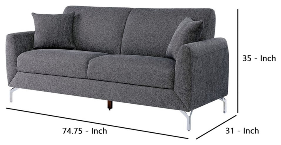 Fabric Sofa with 2 Matching Pillows and Metal Feet Gray   Midcentury   Sofas   by Homesquare  Houzz