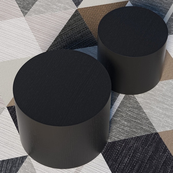 Nesting Side End Tables Set of 2， Black Round Minimalist Coffee Table， Nightstands - as picture