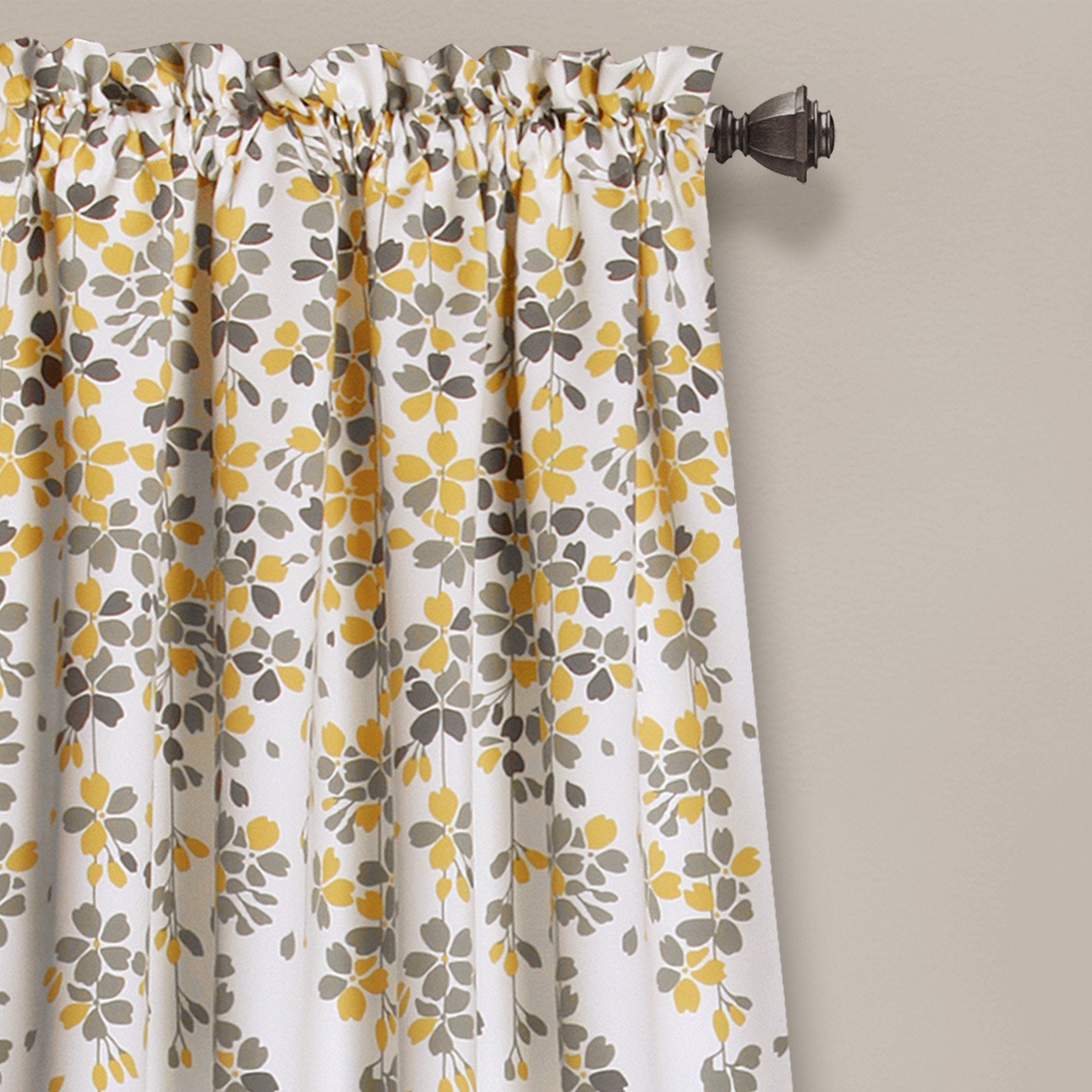 Lush Decor Weeping Flower Room Darkening Window Curtain Panels Yellow/Gray 52X952 Set