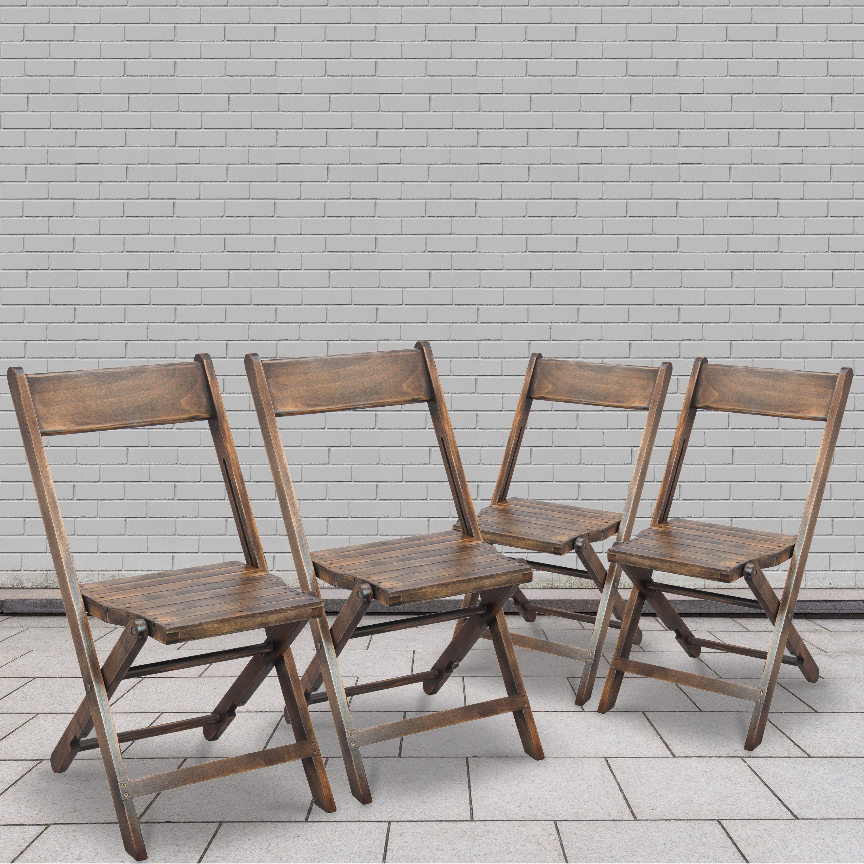 Flash Furniture Slatted Wood Folding Special Event Chair - Antique Black, Set of 4