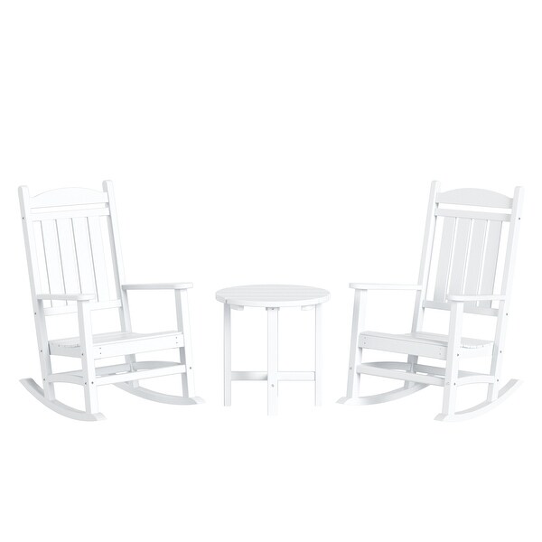 Polytrends Laguna Hdpe All Weather Outdoor Patio Rocking Chairs With Side Table (3Piece Set)