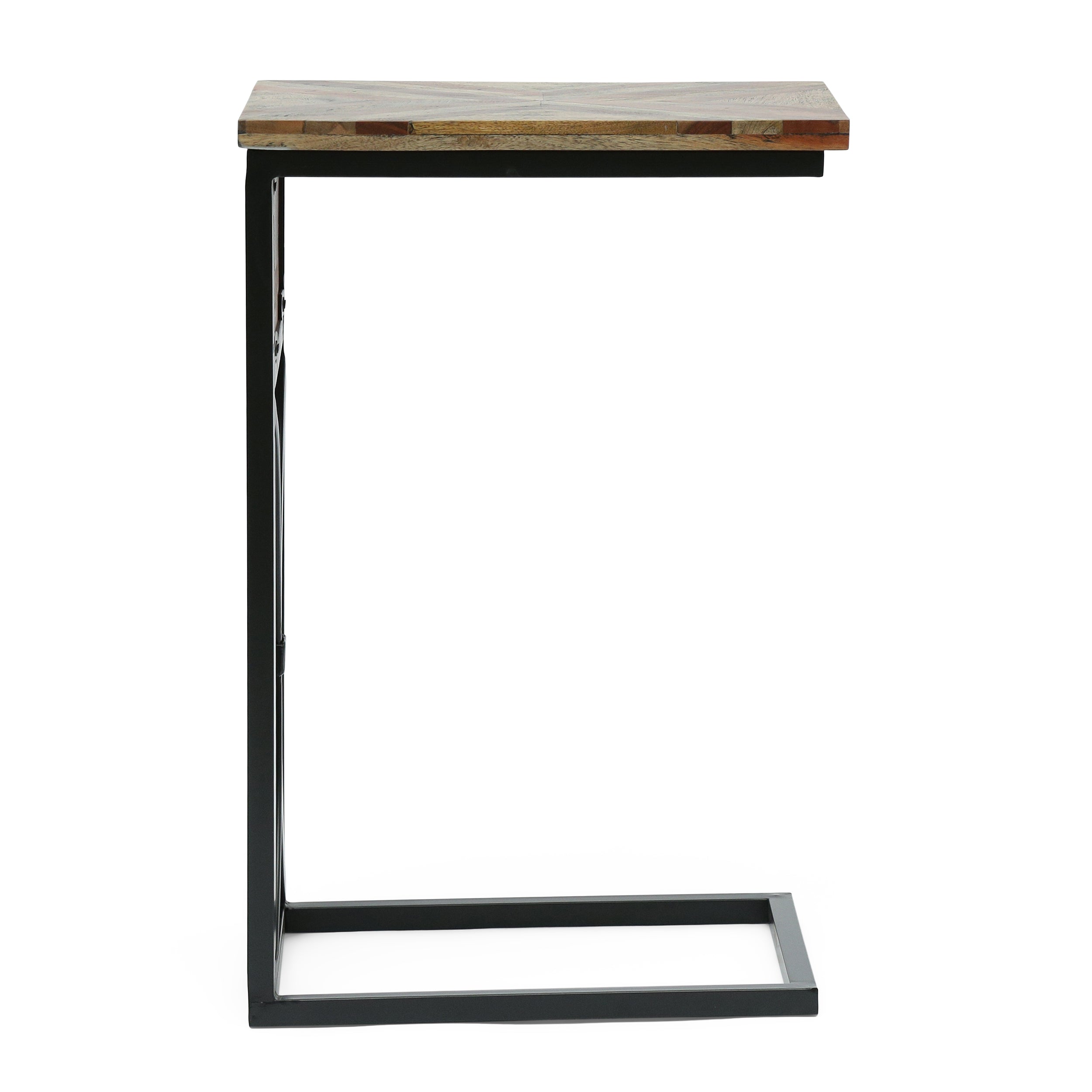 Printz Boho Handcrafted Mango Wood C-Shaped Side Table, Natural and Black