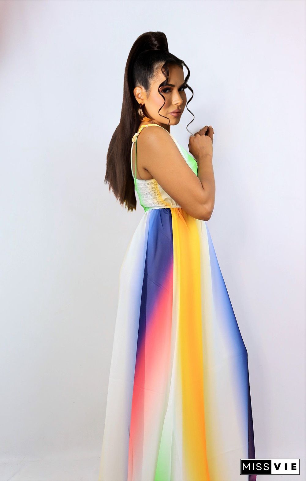 Gradient Print Sleeveless Straps Maxi Dress