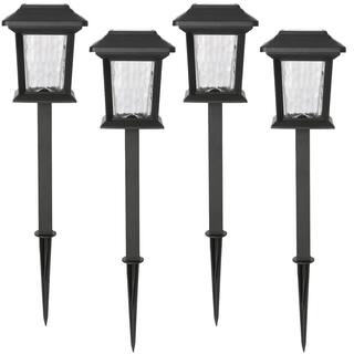 Hampton Bay Solar 15 Lumens Black Outdoor Integrated LED Path Light with Hammered Glass (4-Pack) WeatherWaterRust Resistant 93190