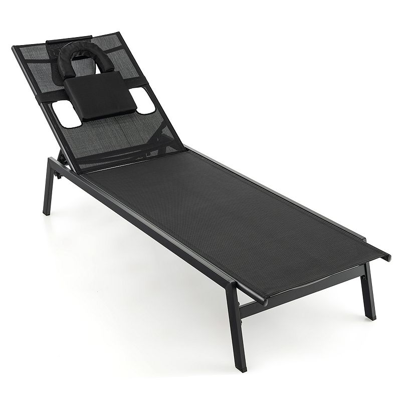 Patio Sunbathing Lounge Chair 5-position Adjustable Tanning Chair-black