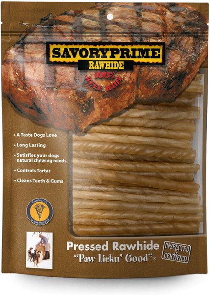 Savory Prime Natural Rawhide Twists Dog Treats， 5-in