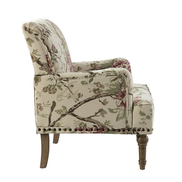 Geltrude Traditonal Floral Fabric Design Upholstered Accent Armchair with Turned Legs by HULALA HOME