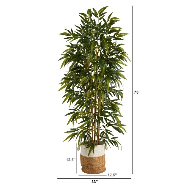 Nearly Natural 75-in Bamboo Artificial Tree In Handmade Natural Jute And Cotton Planter