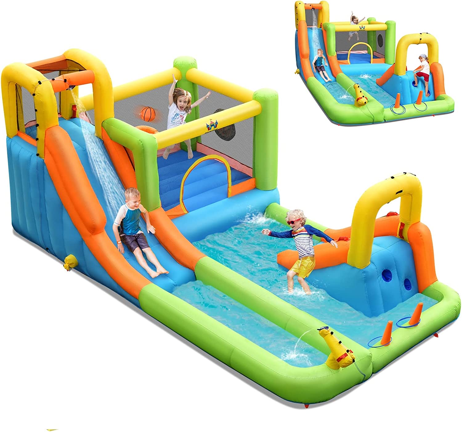 BOUNTECH Ample 7 in 1 Double Long Slide Giant Inflatable Water Slide