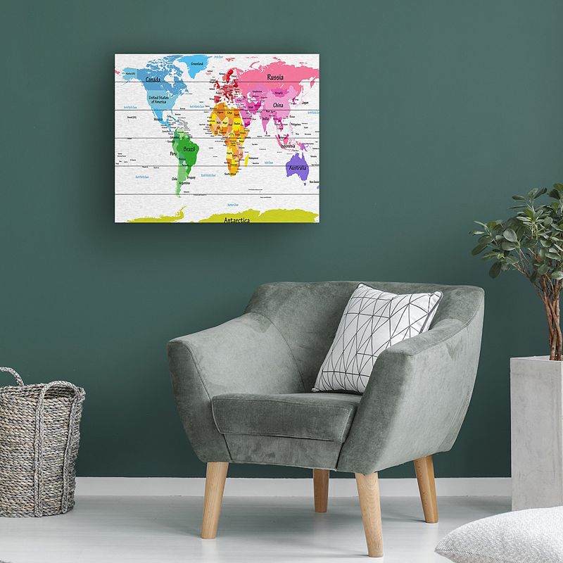 Trademark Fine Art Michael Tompsett 'World Map for Kids II' Wood Slat Art