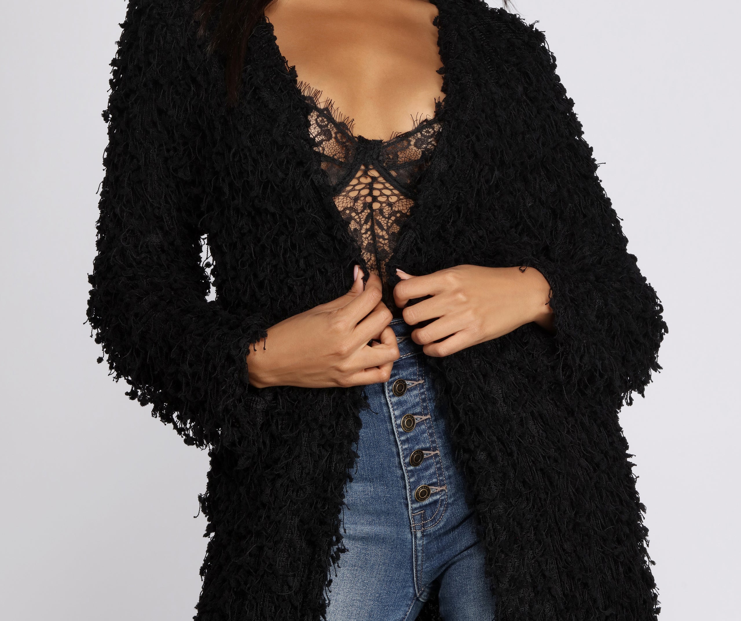 Shaggy Long Line Cardigan