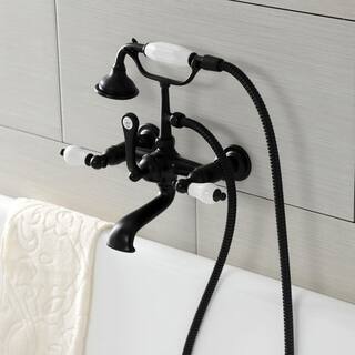 Kingston Brass Aqua Vintage 3-Handle Wall-Mount Clawfoot Tub Faucets with Hand Shower in Matte Black HAE553T0