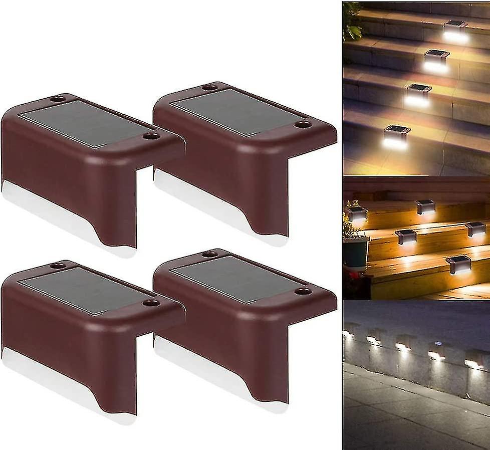 4pcs Solar Deck Light Led Solar Step Light Outdoor Step Fence Waterproof Fence Light (brown)