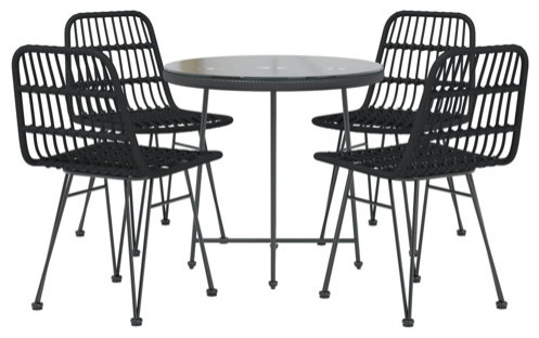 vidaXL Patio Dining Set 5 Piece Outdoor Table and Chairs Black Poly Rattan   Tropical   Outdoor Dining Sets   by vidaXL LLC  Houzz