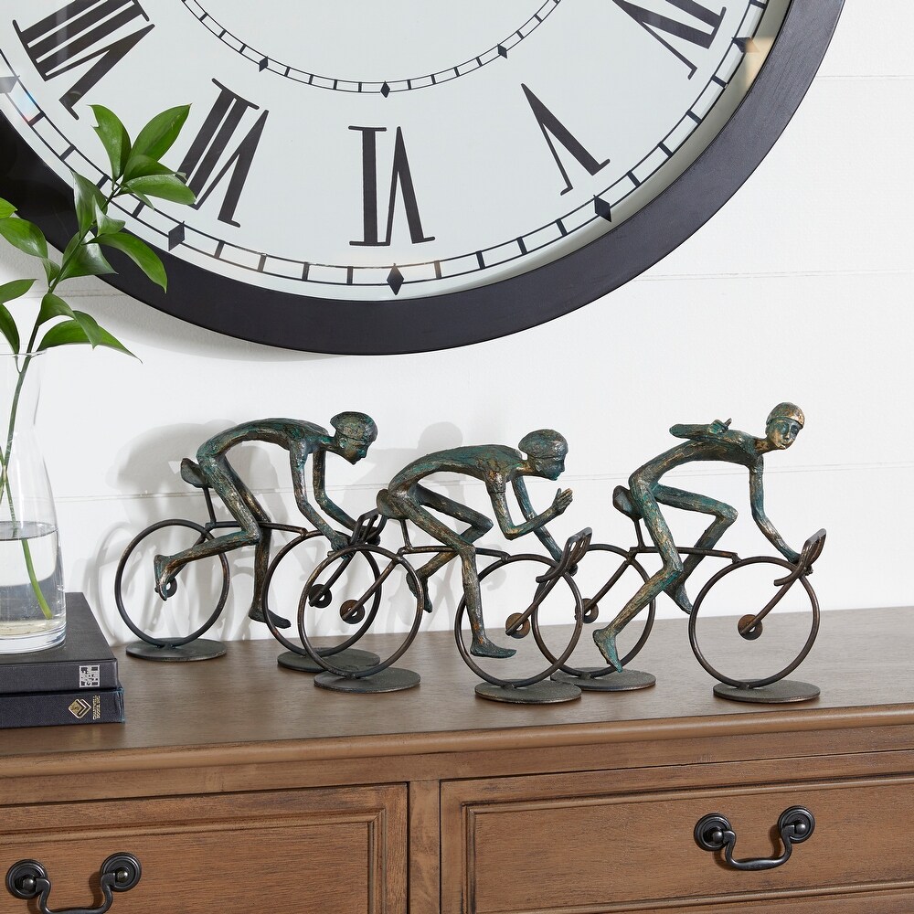 Bronze Polystone People Sculpture with Bike   20 x 5 x 8