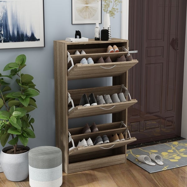 12-15 Pair Shoe Storage Cabinet Space Saving Oak - - 35742549