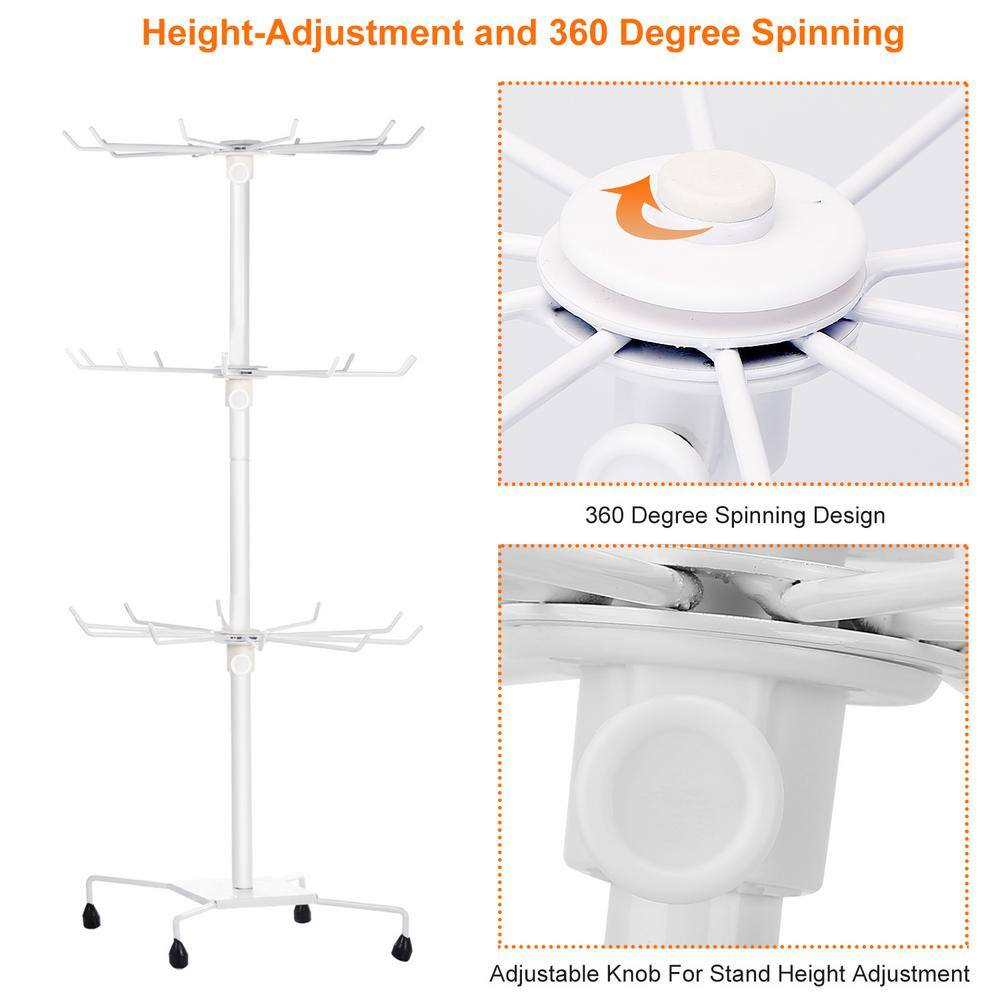 3-Tier White Metal Jewelry Rack 30-Hook Necklaces Bracelets Display Stand Organizer Spinning Tower Holder GM-H-391