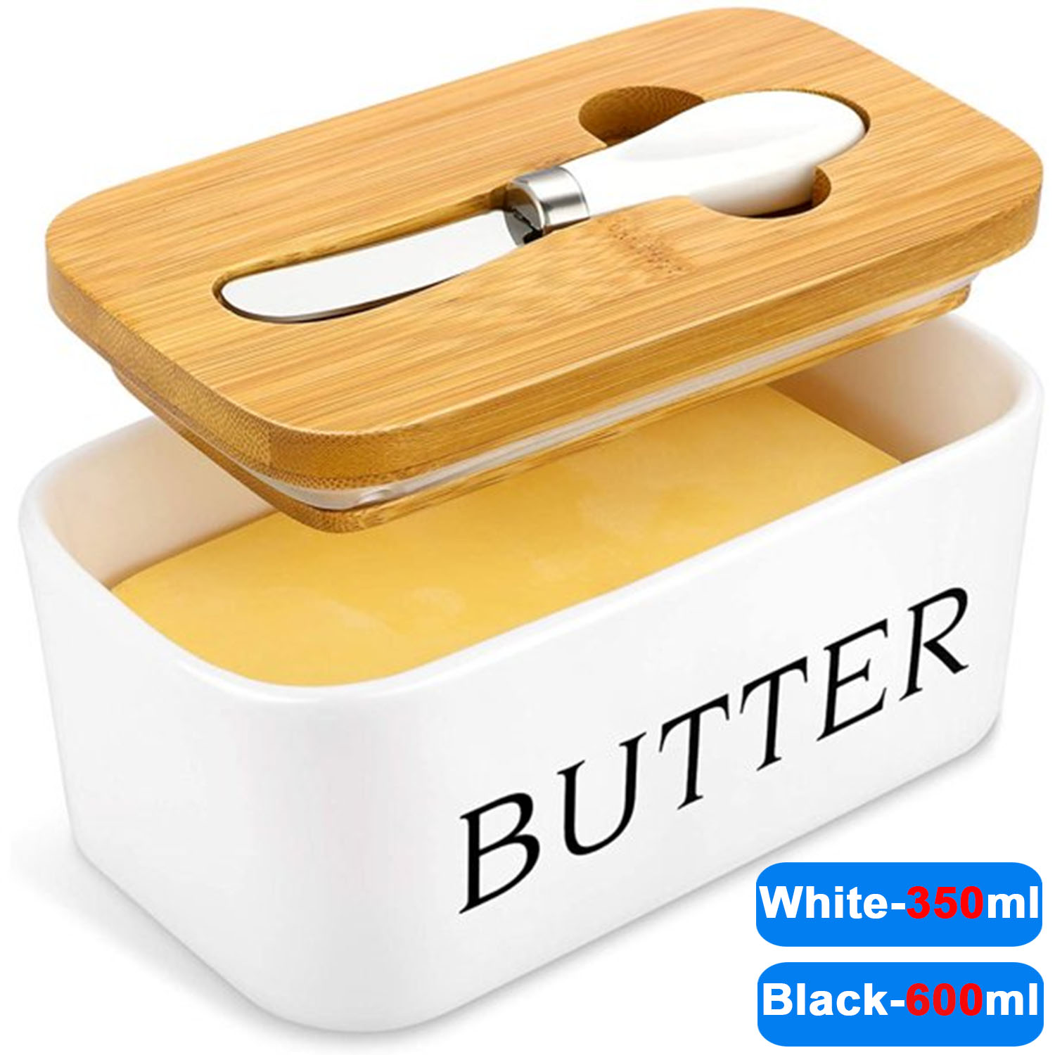 HKEEY Butter Dish， Ceramic Butter Dish with lid and Stainless Steel Butter Knife Spreader， Butter Keeper Double Silicone Seals， Easy Clean， Butter Dishes with Covers