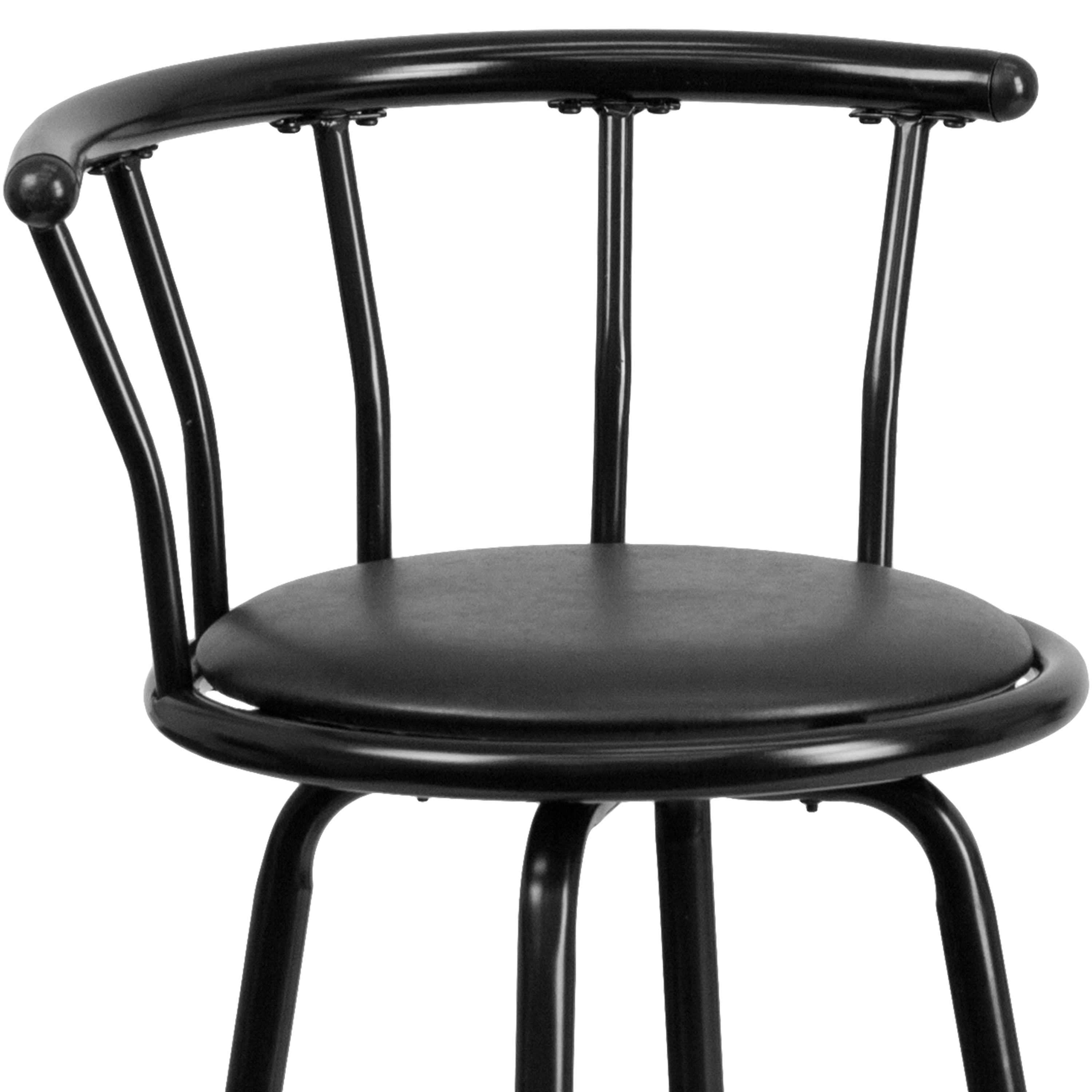 Flash Furniture Charla Crown Back Black Metal Barstool with Black Vinyl Swivel Seat