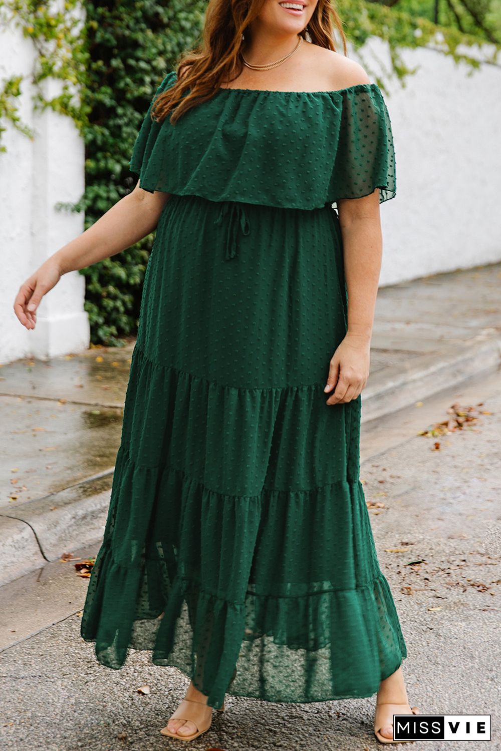 Green Swiss Dot Plus Size Ruffle Tiered Maxi Dress