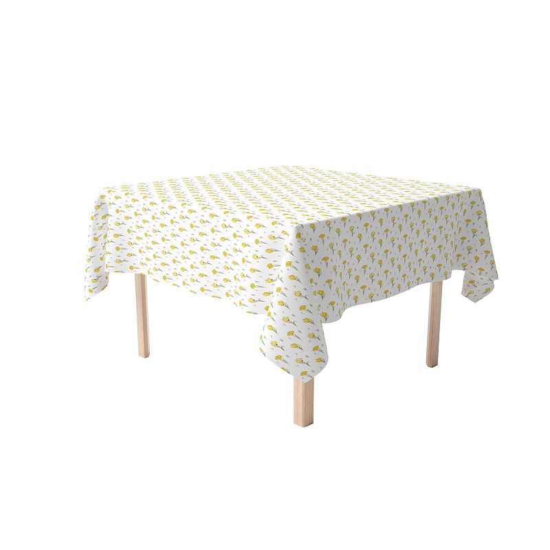 Square Tablecloth， 100% Polyester， 54x54， Hand Drawn Yellow Tulips