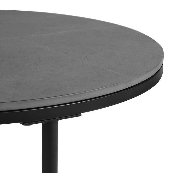 Nesting Coffee Table Black Metal Frame with Round Sintered Stone Top - 31.5x17.7 inch