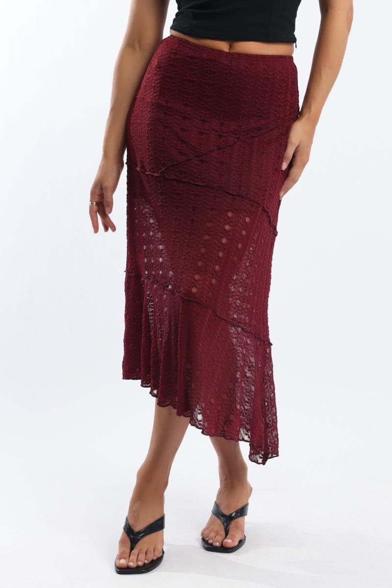 Red Lace Midi Skirt
