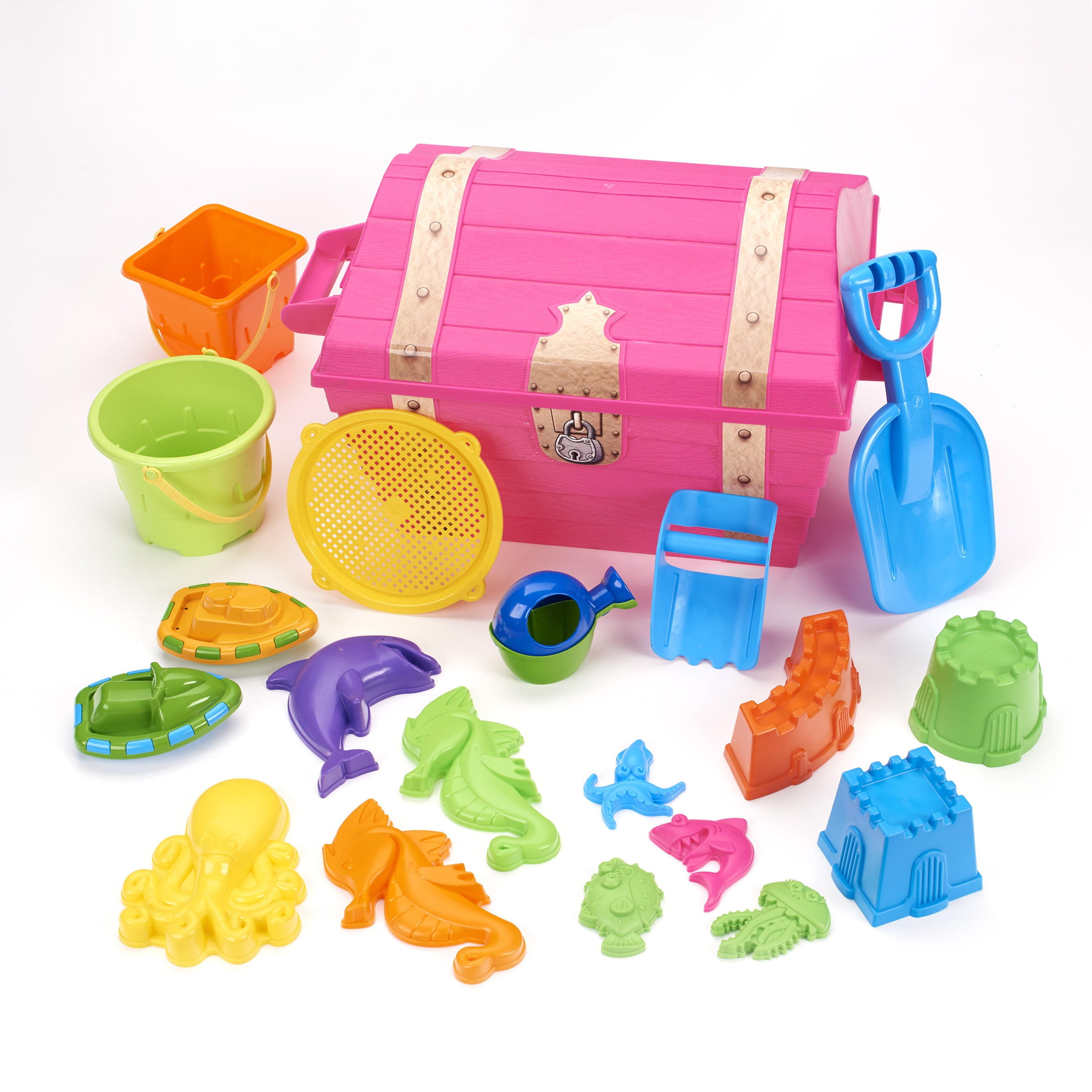 Play Day Treasure Chest with 20-Piece Sand Toys, Pink