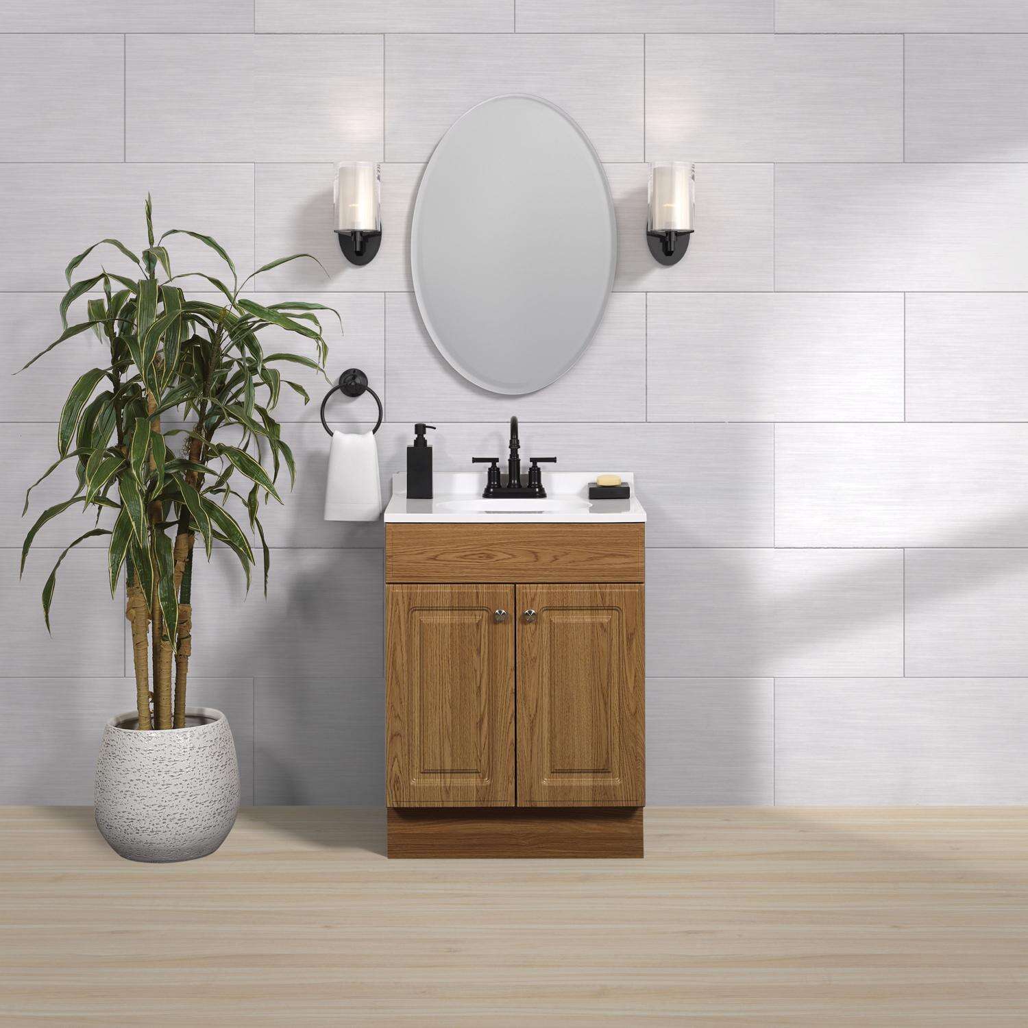 Zenna Home Single Oak Vanity Combo 24 in. W X 18 in. D X 35 in. H