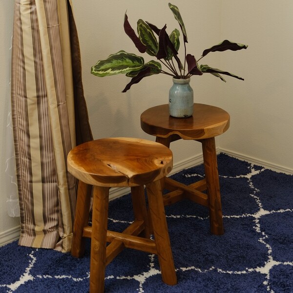 Greenage Teak Stool Side Table Handmade Natural Plant Stool