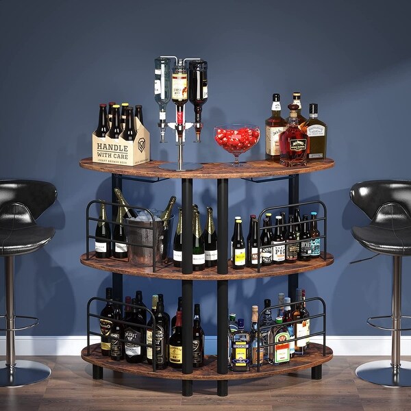 3 Tier Liquor Bar Unit， Wine Bar Cabinet with Storage Shelves with Wine Glass Holder for Home/Kitchen/Bar