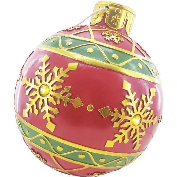 Christmas Time 18In. Resin Oversized Christmas Ornament w/ Snowflake Pattern and LED Lights，Holiday Decor，Red