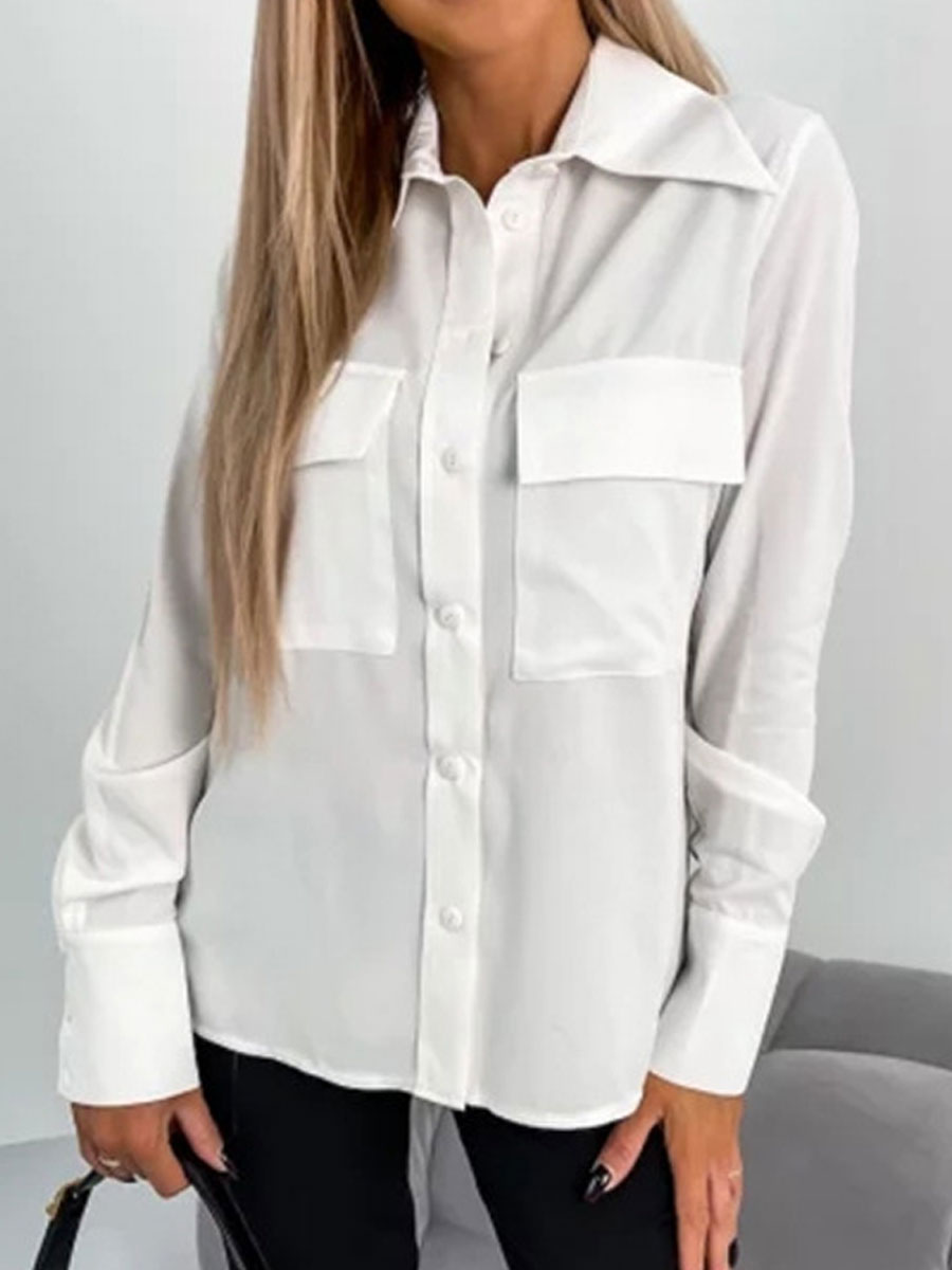 Casual Loose Solid Color Long Sleeve Blouse