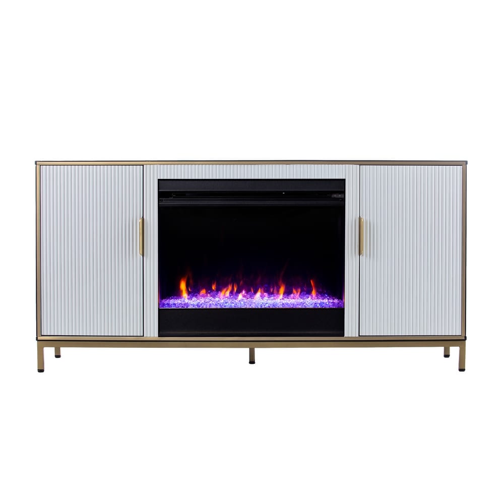 SEI Furniture Daltaire Contemporary Media TV Stand with Electric Fireplace Insert and Storage